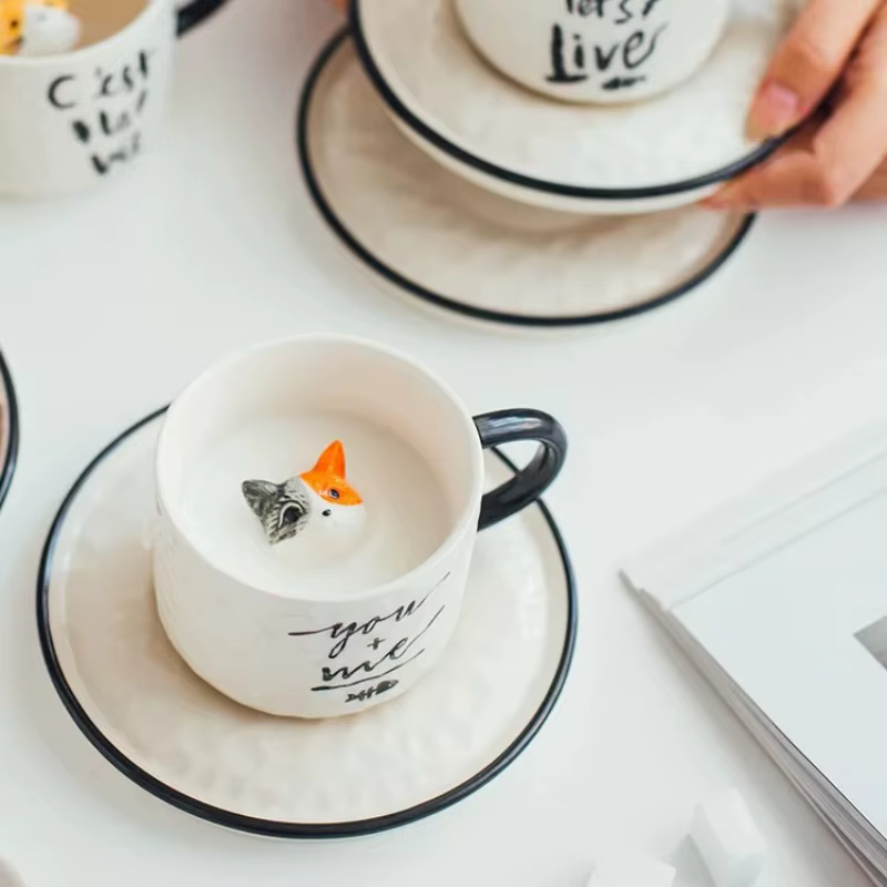 Tasse à café en céramique chat mignon de dessin animé moderne