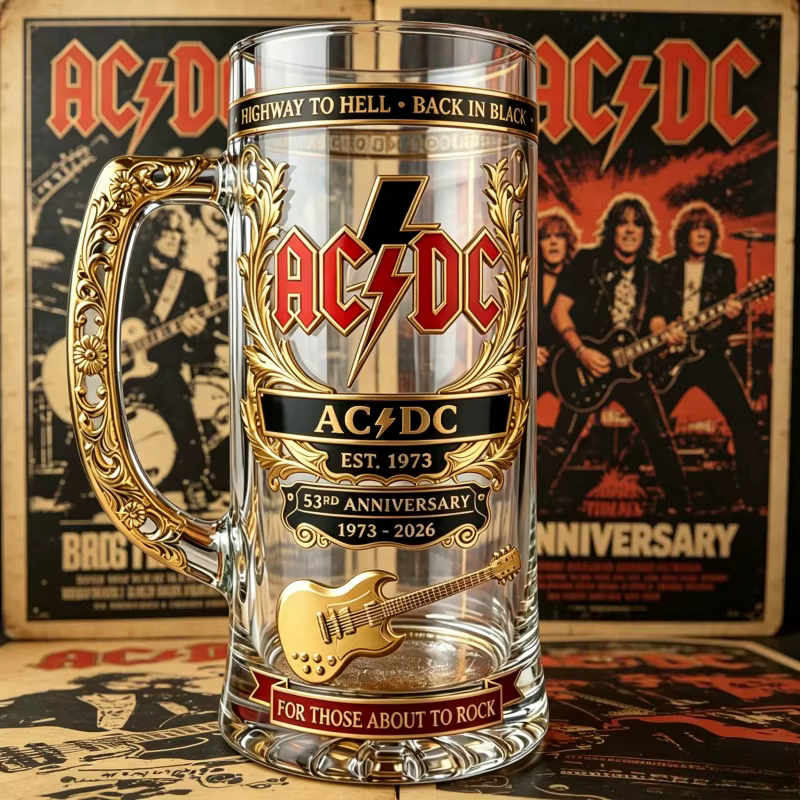 Verre à bière grande capacité AC/DC 53ème anniversaire du groupe, idéal pour les concerts de heavy metal, bars, pubs, fêtes, cadeau de collection pour les amateurs de rock