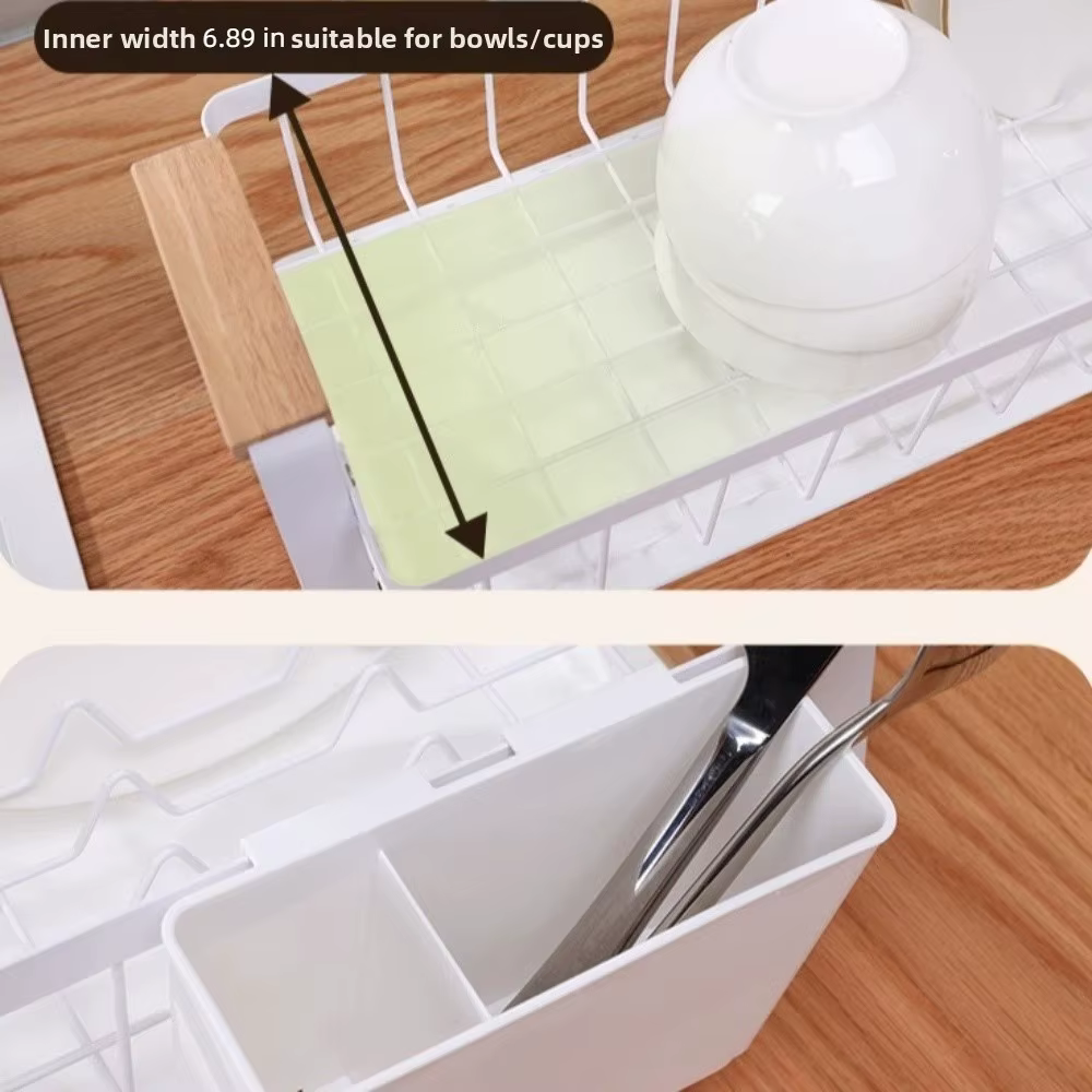 Égouttoir à vaisselle de cuisine détachable grande capacité avec poignée en bois