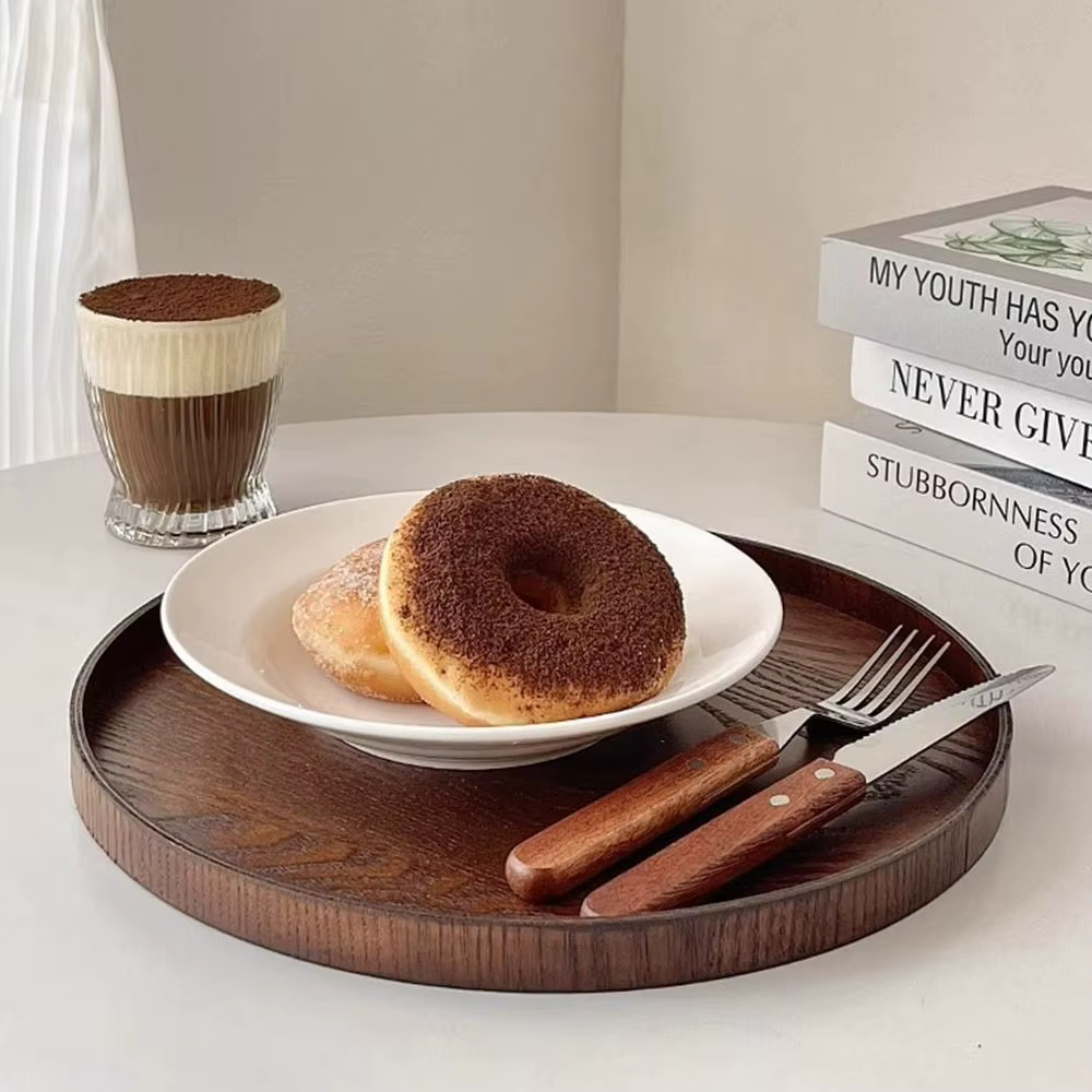 Plateau de service rond Vintage en bois 21/24/27/30/33cm