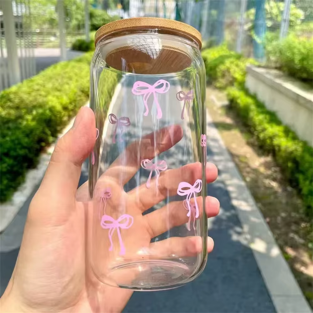Gobelets en verre avec nœud rose de 500ml