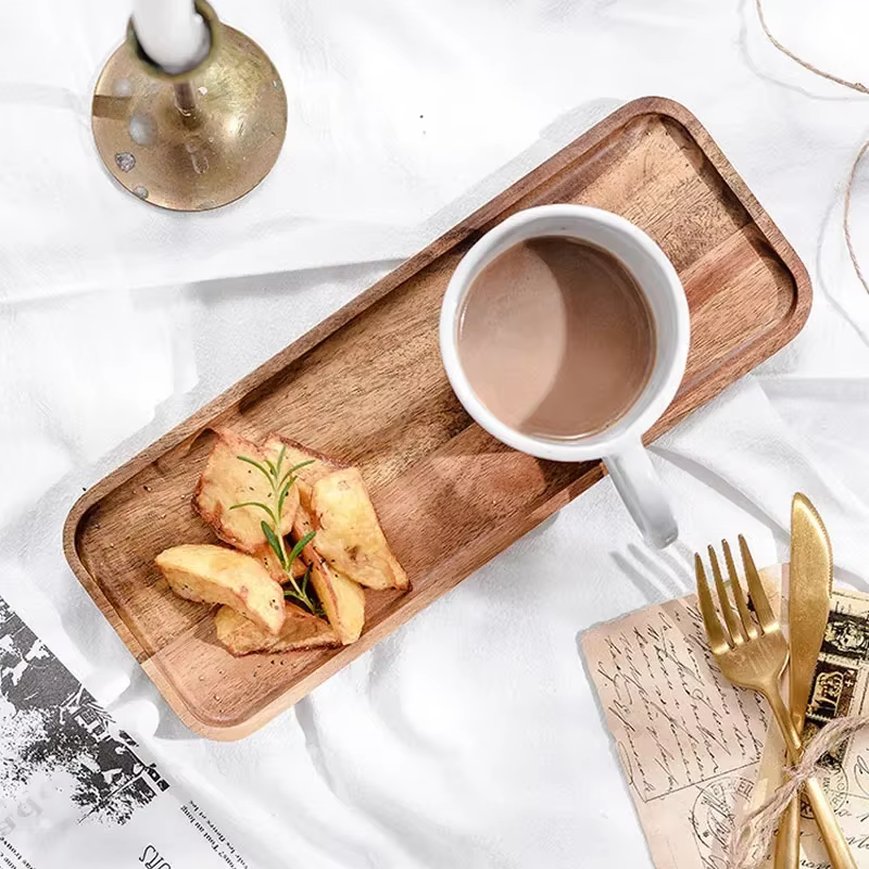 Assiette de service rectangulaire en bois de bambou