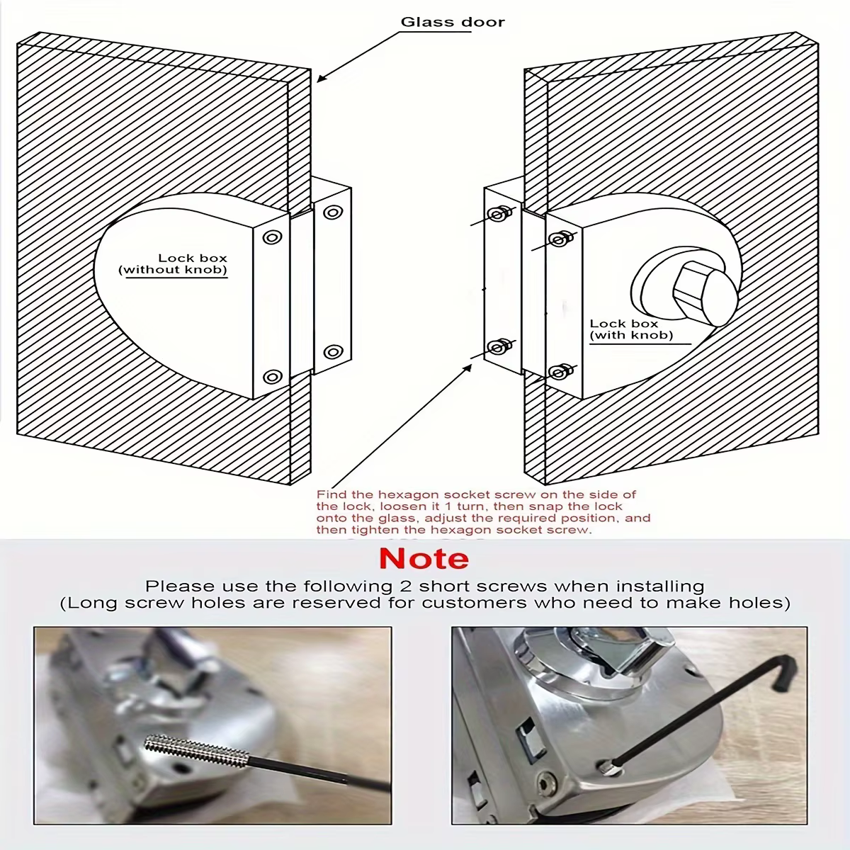 Convient pour verre 1/2 ", 10mm à 12mm, serrure de porte en verre de bureau de contrôle d'accès coulissant rotatif à Double boulon en acier inoxydable
