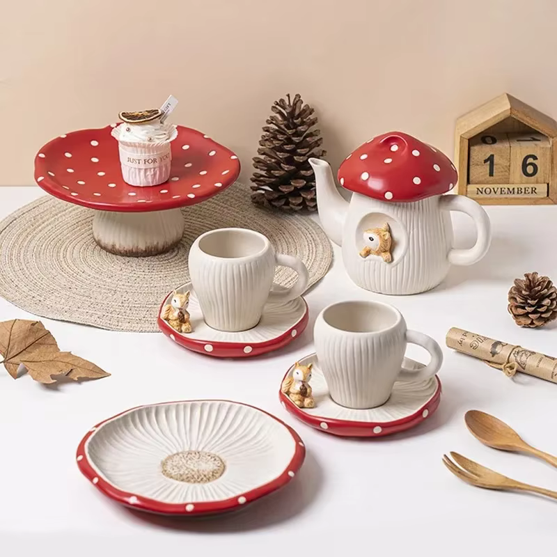 Assiette à café Chi et à gâteau en céramique