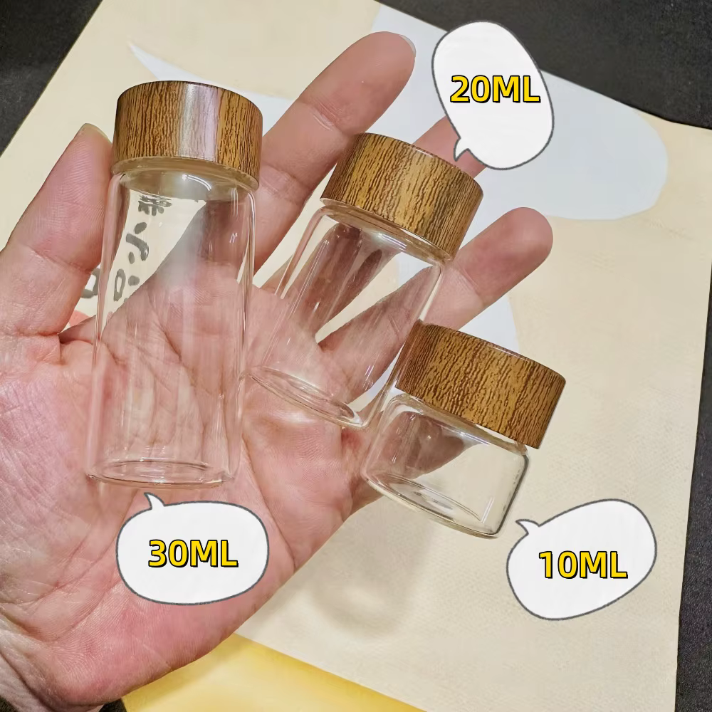 Mini bouteille en verre scellée - Couvercle imitation bois