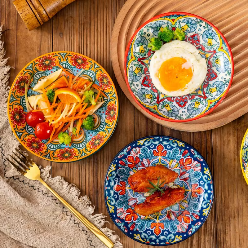 Assiette peu profonde en céramique bohème de 6.5 pouces