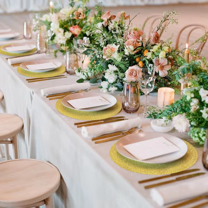 10 pièces de sets de table ronds jetables en papier doré pailleté de 35 cm pour la décoration
