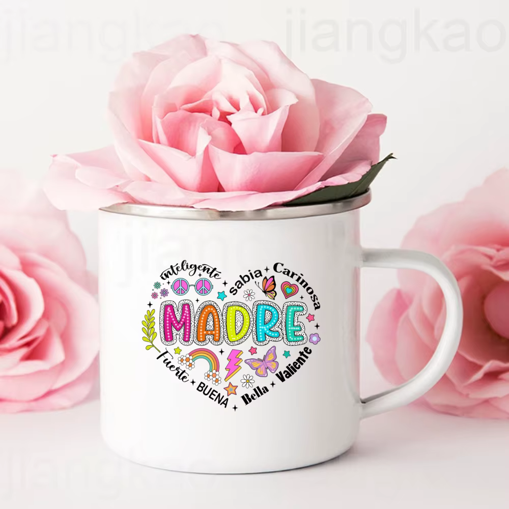 Tasse à café en émail imprimé espagnol pour mère courageuse