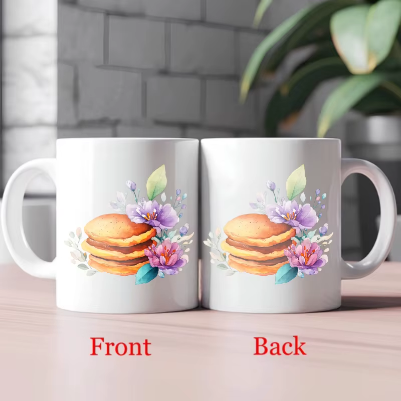 Tasse en céramique, macaron blanc et motif floral