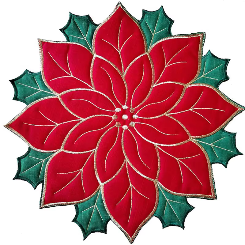 12X vacances noël napperons brodés appliques Poinsettia