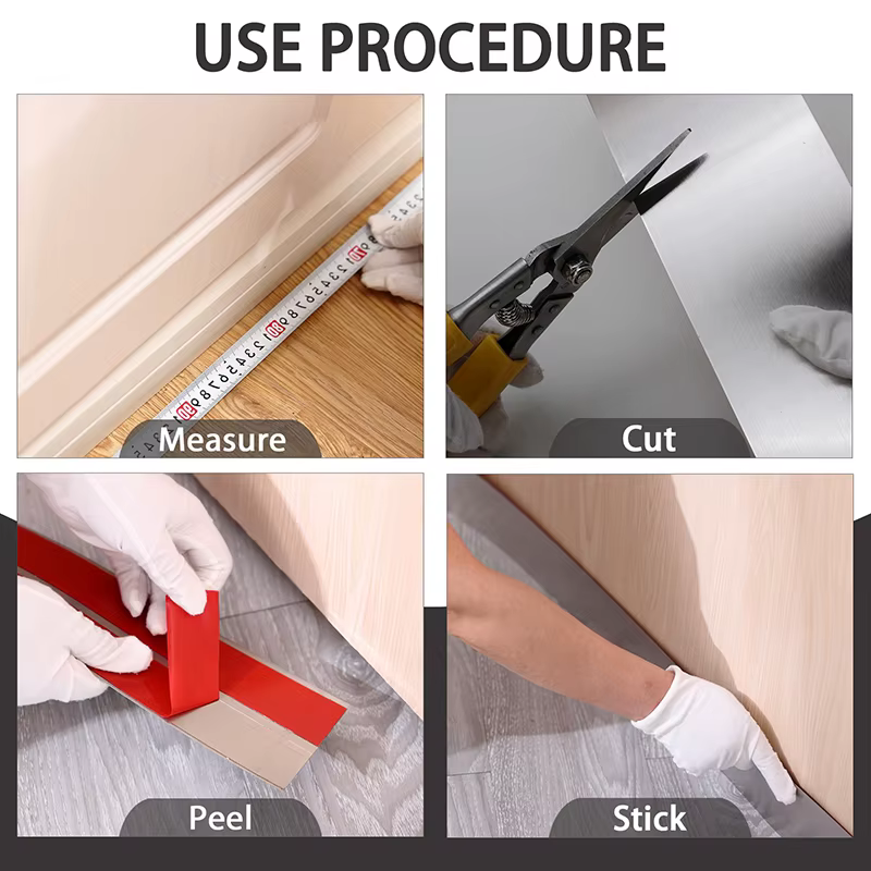 Rouleau de 5 m de plaque de pied en acier inoxydable, couvercle de Base de plaque de pied, garniture de moulage de plinthe pour mur, porte, Protection anti-rayures des orteils