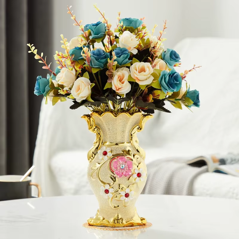 Vase à fleurs en porcelaine givrée dorée
