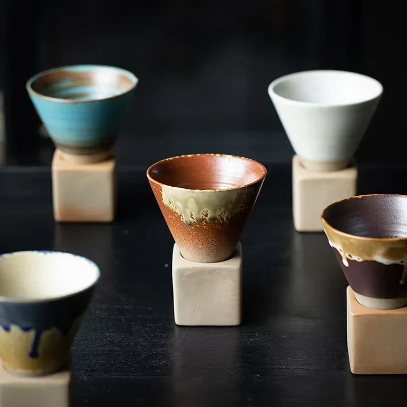 Tasse à café créative en poterie grossière avec base