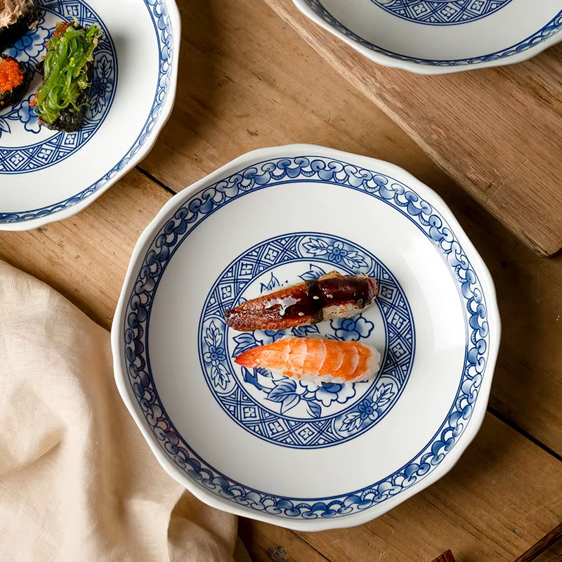 1 pièce – Assiettes en céramique bleues et blanches de style rétro chinois