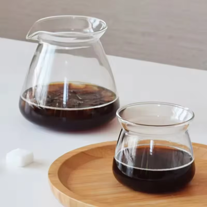 Serveur de café goutte à goutte chaud, cafetière infusée à la main, tasses claires bleu gris, tasse à café en verre à haute teneur en Borosilicate résistante à la chaleur froide