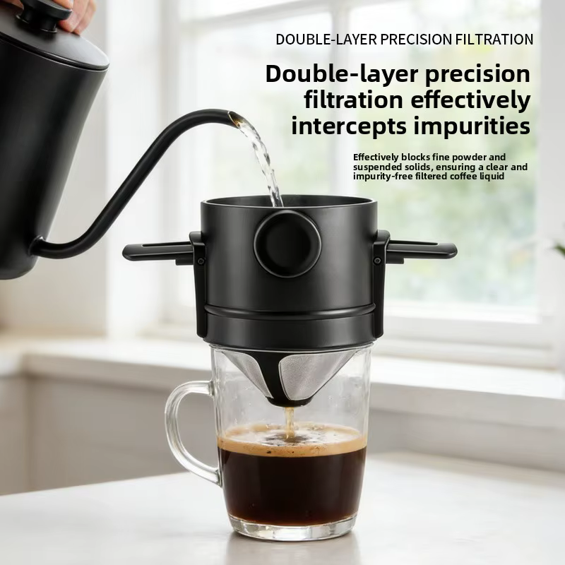 Filtre à café portable pliable réutilisable avec maille double couche pour infusion par déversement sans papier