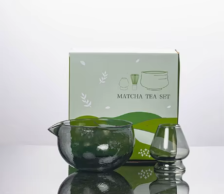 Ensemble de thé matcha japonais en verre martelé de 500 ml avec bec verseur et bol à thé