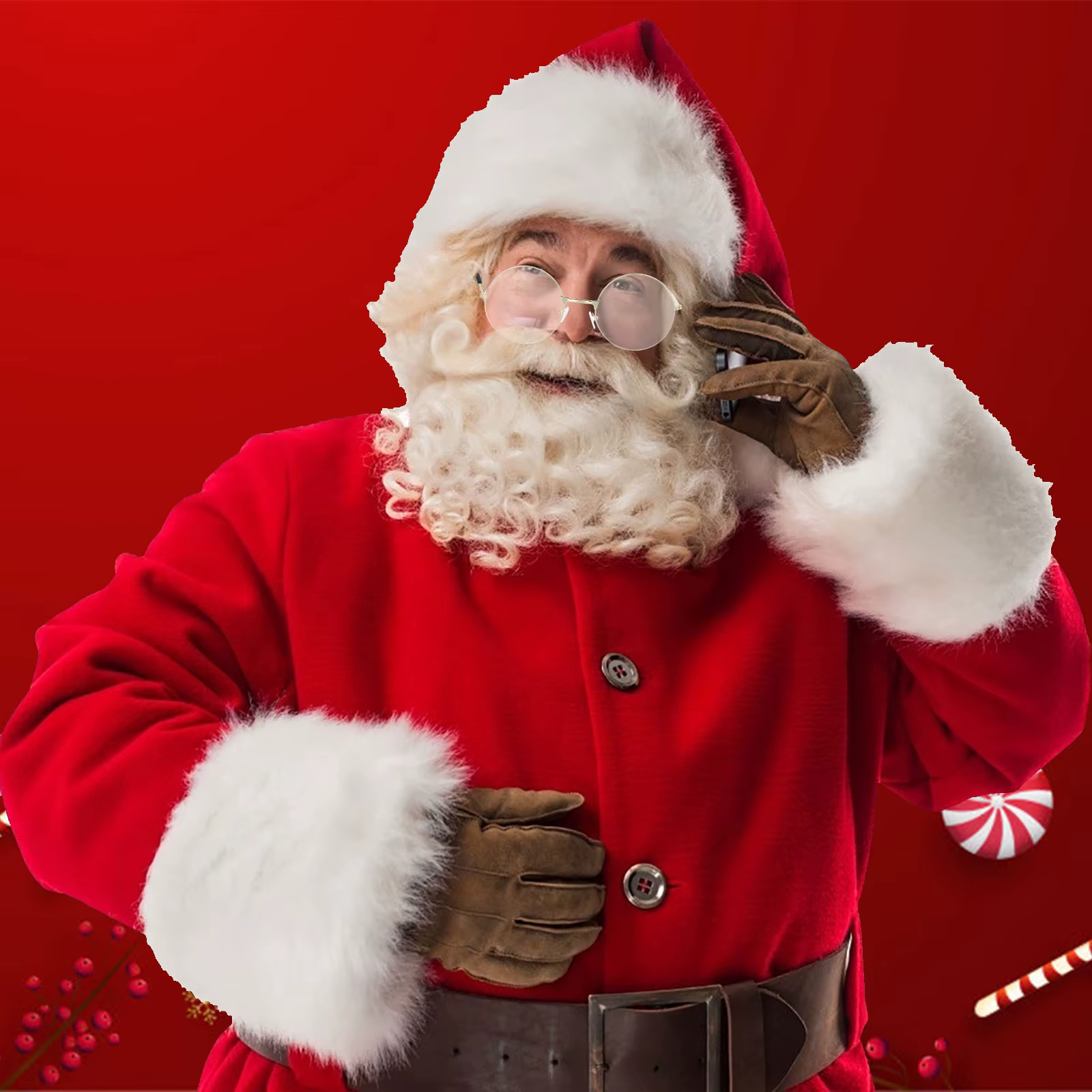 Lunettes de costume de vieil homme, verres ronds dorés, verres transparents pour père Noël