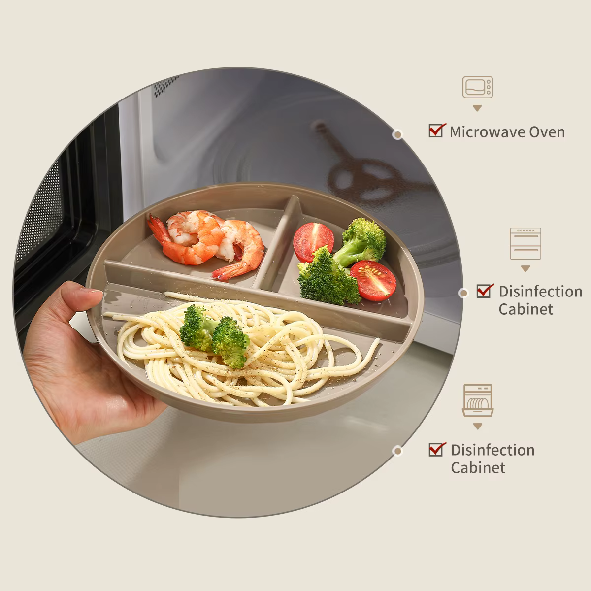Assiette à dîner ronde divisée en plastique