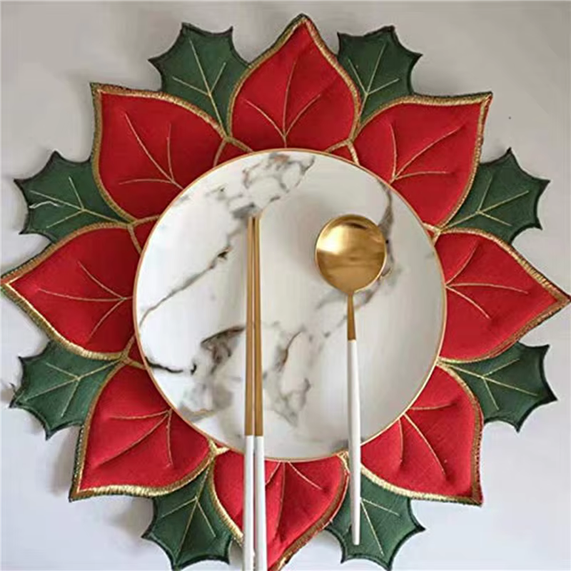 12X vacances noël napperons brodés appliques Poinsettia