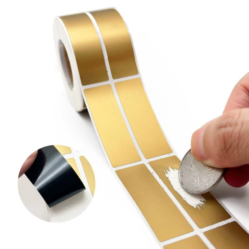 Autocollants à gratter pour cartes de récompense, pelliculés, gris, argent, or, étiquettes à gratter, bons de réduction DIY, film à gratter pour cartes à rayures