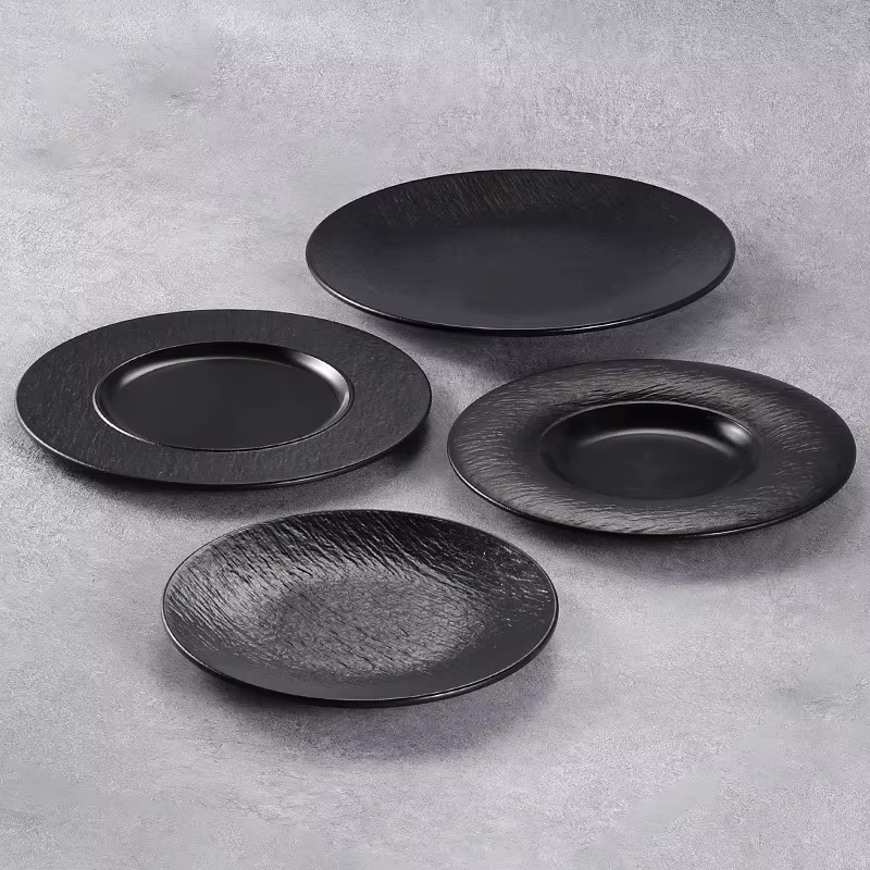 Plaque en mélamine japonaise en plastique noir