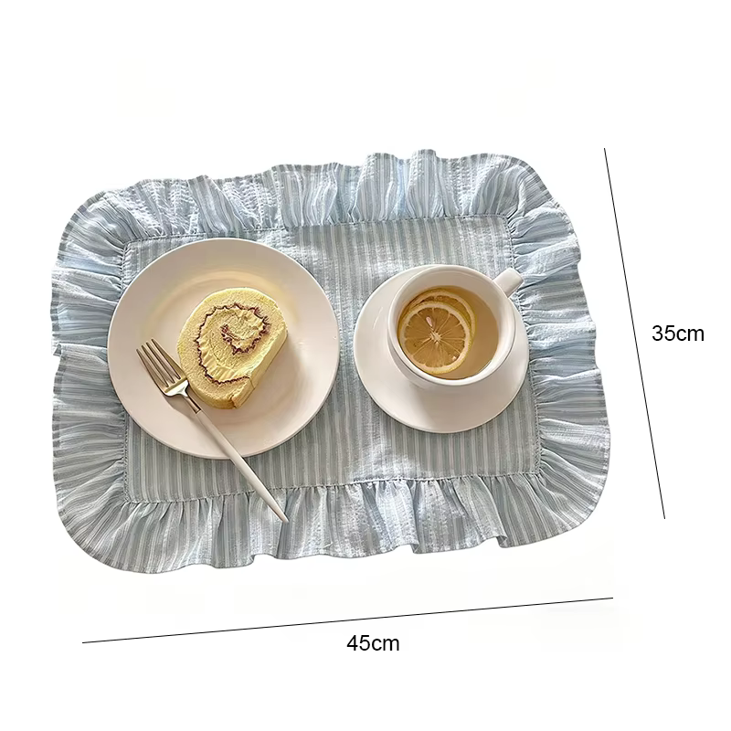 Nouvel ensemble de sets de table à volants rayés rose et bleu