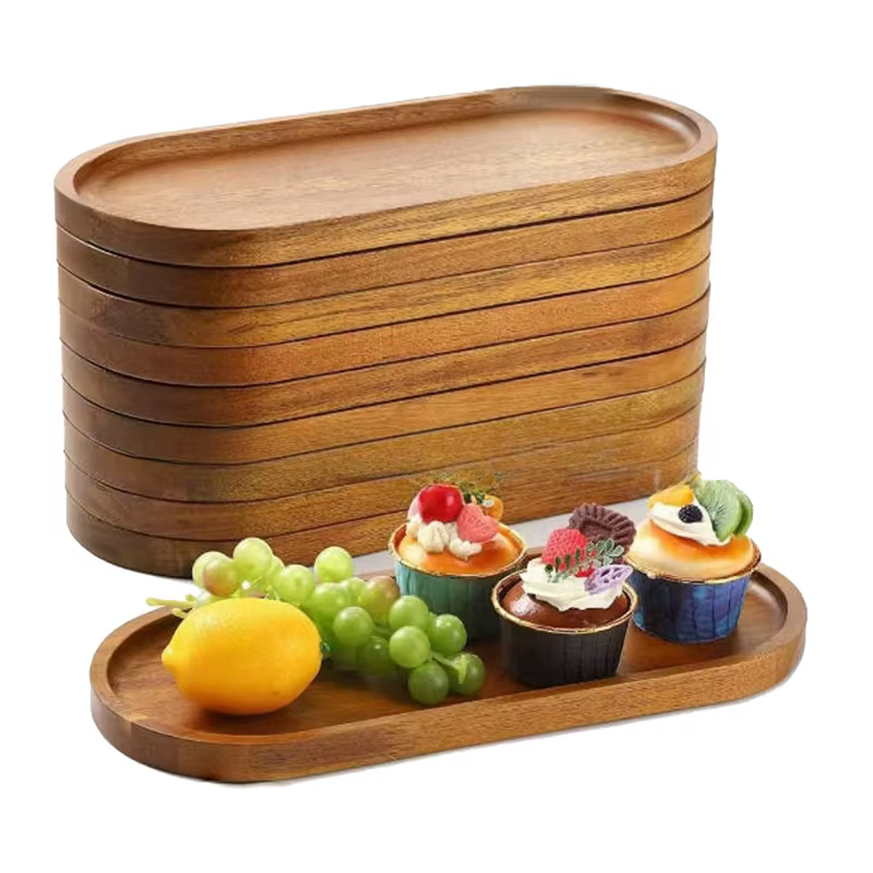 Vaisselle assiette à Dessert ronde en bois massif plateau