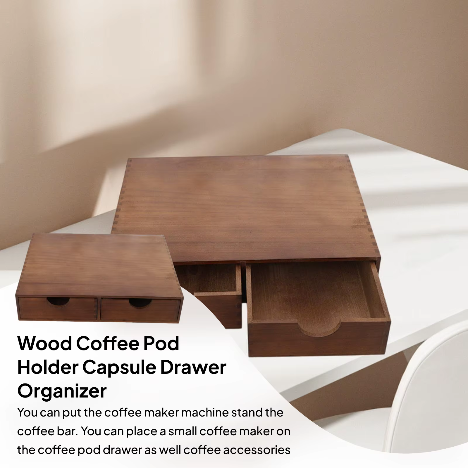 Tiroir de rangement pour capsules de café en bois