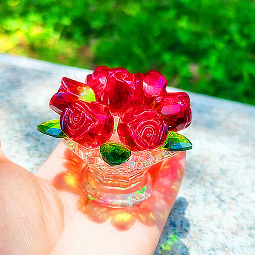 Fleurs de roses artificielles en verre de cristal