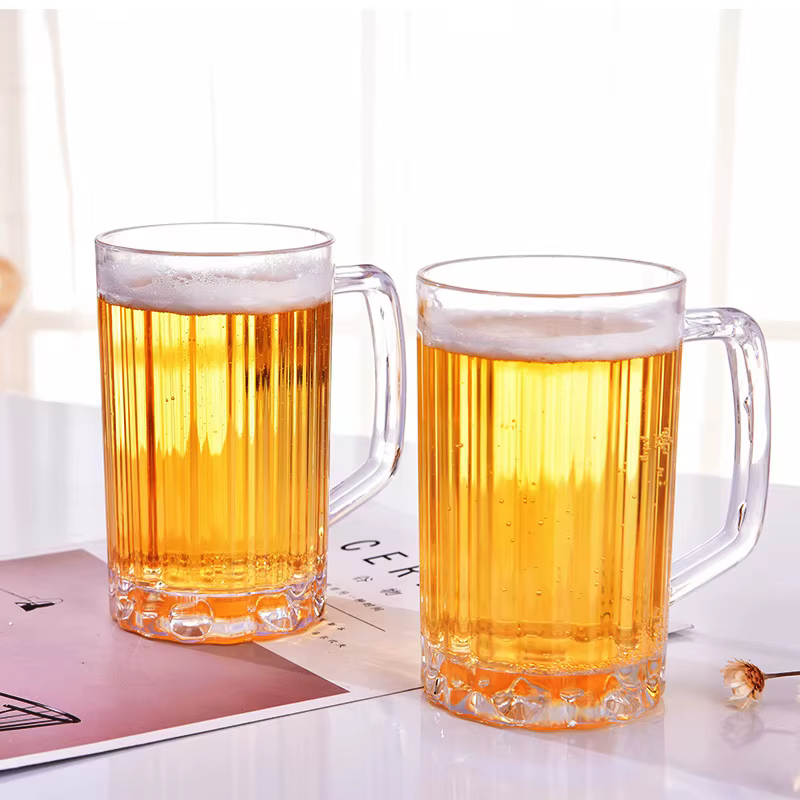 Mug à bière transparent 500 ml en plastique incassable – Idéal pour le petit-déjeuner