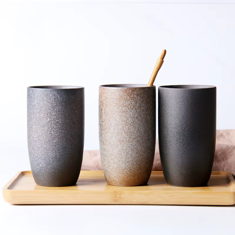Tasses à café rétro en céramique brute
