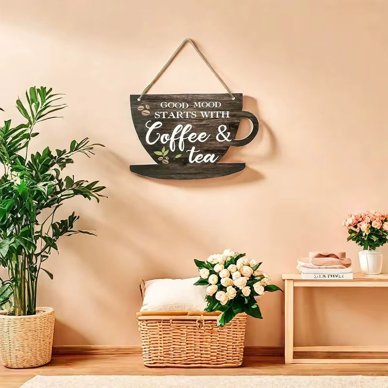 1 ensemble de panneaux de café et de thé rustiques en bois