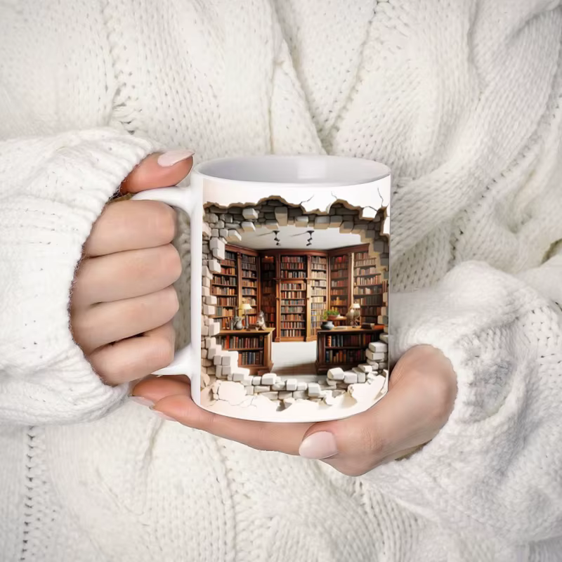 Tasses à sublimation d'étagère 3D pour les amateurs de livres