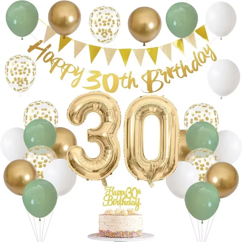 Or vert anniversaire 18/30/40/50/60/70/80 ans bannière suspendue fanion guirlande numéro ballons décoration de gâteau ensemble de décorations