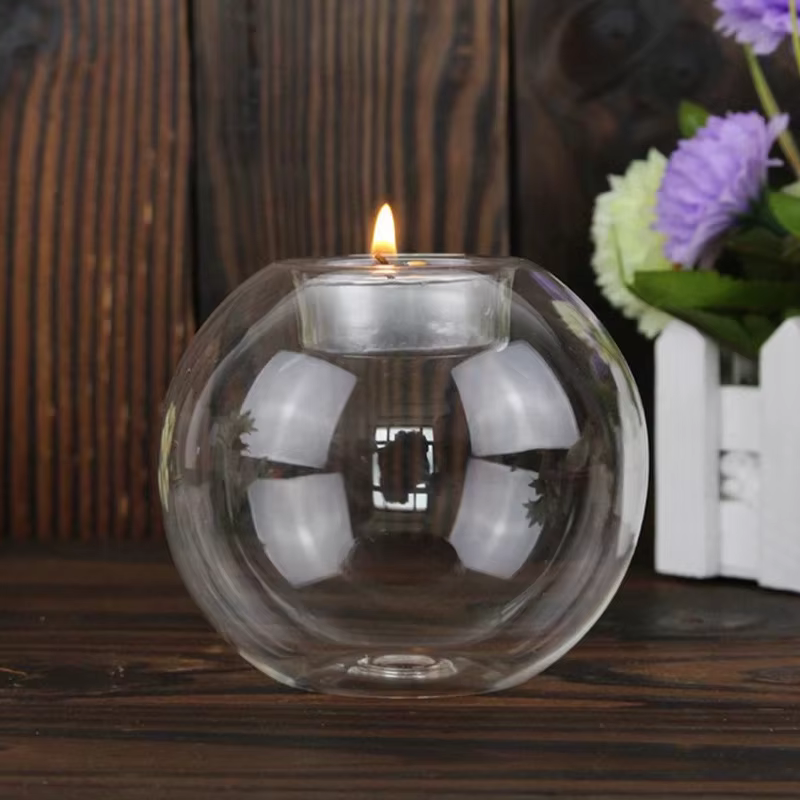 Bougeoirs ronds élégants en verre – Centre de table de style européen pour Noël