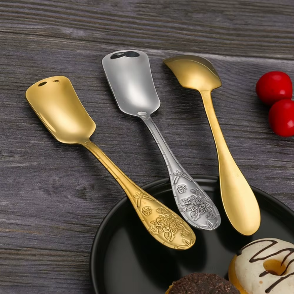 Nouveau acier inoxydable or argent cuillère vaisselle dîner cuillères à soupe fourchette à tête plate pelle