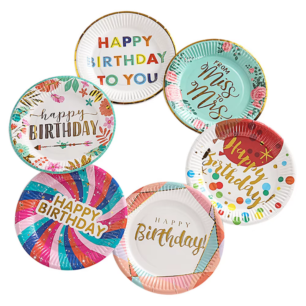Assiettes rondes en papier jetables multicolores de 7 pouces