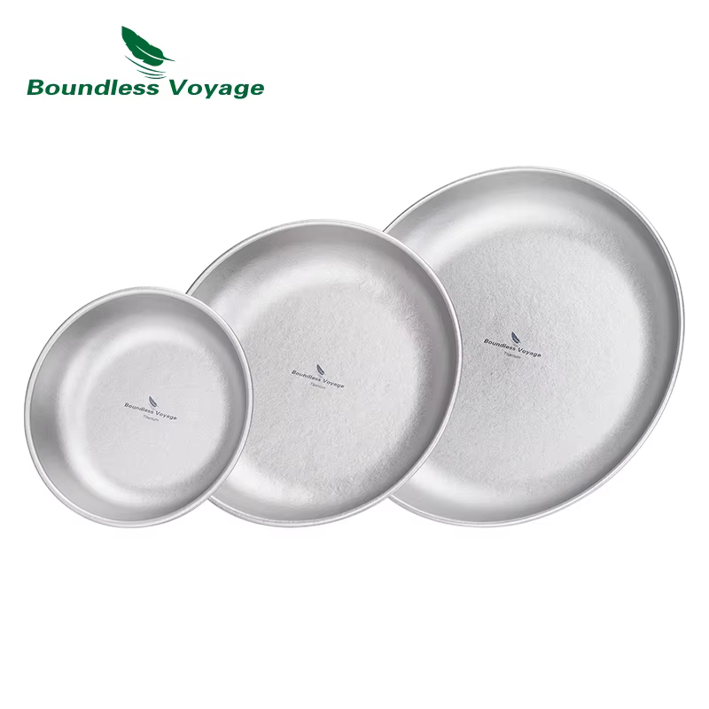 Boundless Voyage – Ensemble de 3 assiettes et bols de camping en titane ultraléger avec sac en filet – Vaisselle et