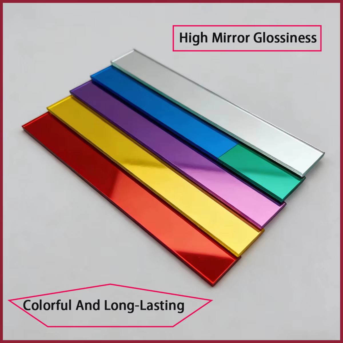 Miroir carré en verre acrylique coloré de 2 mm d'épaisseur, lentille décorative pour hôtel, verre organique résistant aux chocs