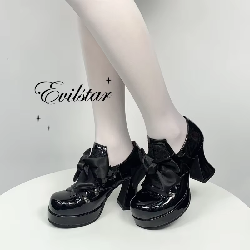 Talon de verre à vin en velours rétro de style gothique pour femmes, nœud en dentelle, sous-culture Lolita, chaussures Paltform noires, escarpins pour femmes, talons hauts