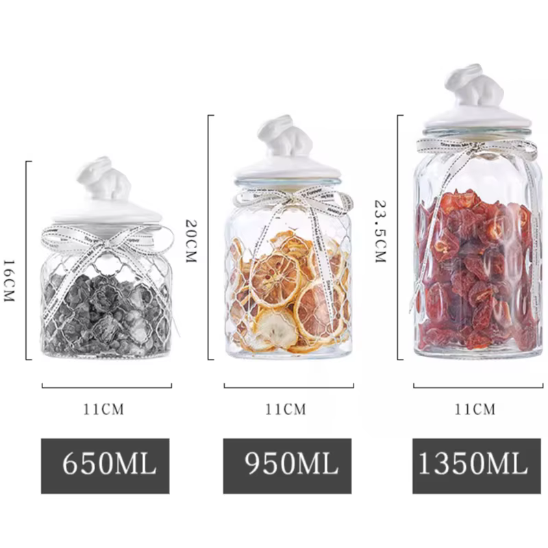 Pot scellé en verre transparent avec couvercle en céramique
