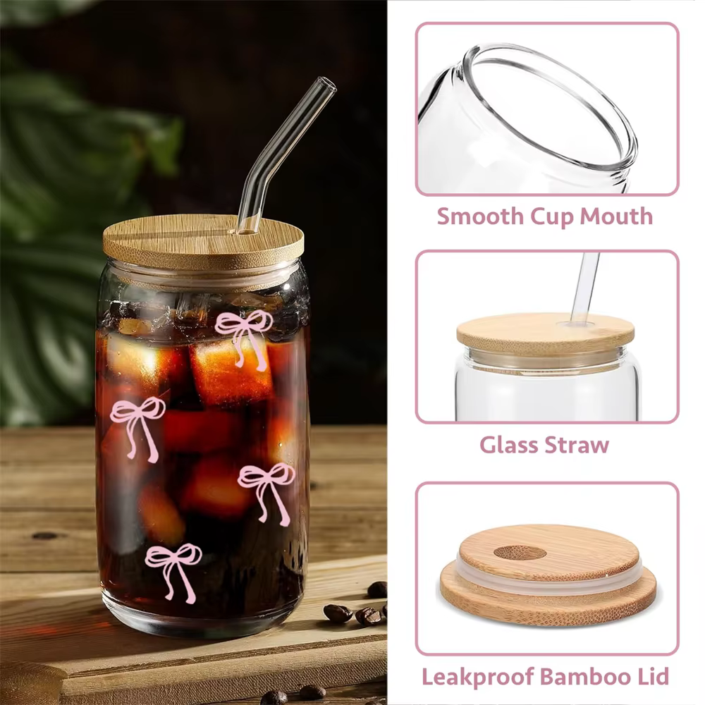 Gobelets en verre avec nœud rose de 500ml