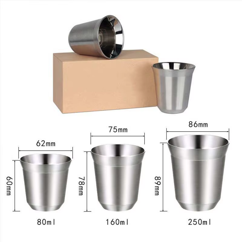 1 pièces 80ml 160ml 250ml Mini tasses à café de haute qualité en acier inoxydable Double paroi
