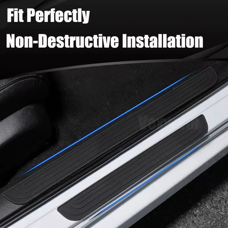4 autocollants de protection de seuil de porte de voiture en caoutchouc durable, anti-rayures, pour protection de seuil de porte