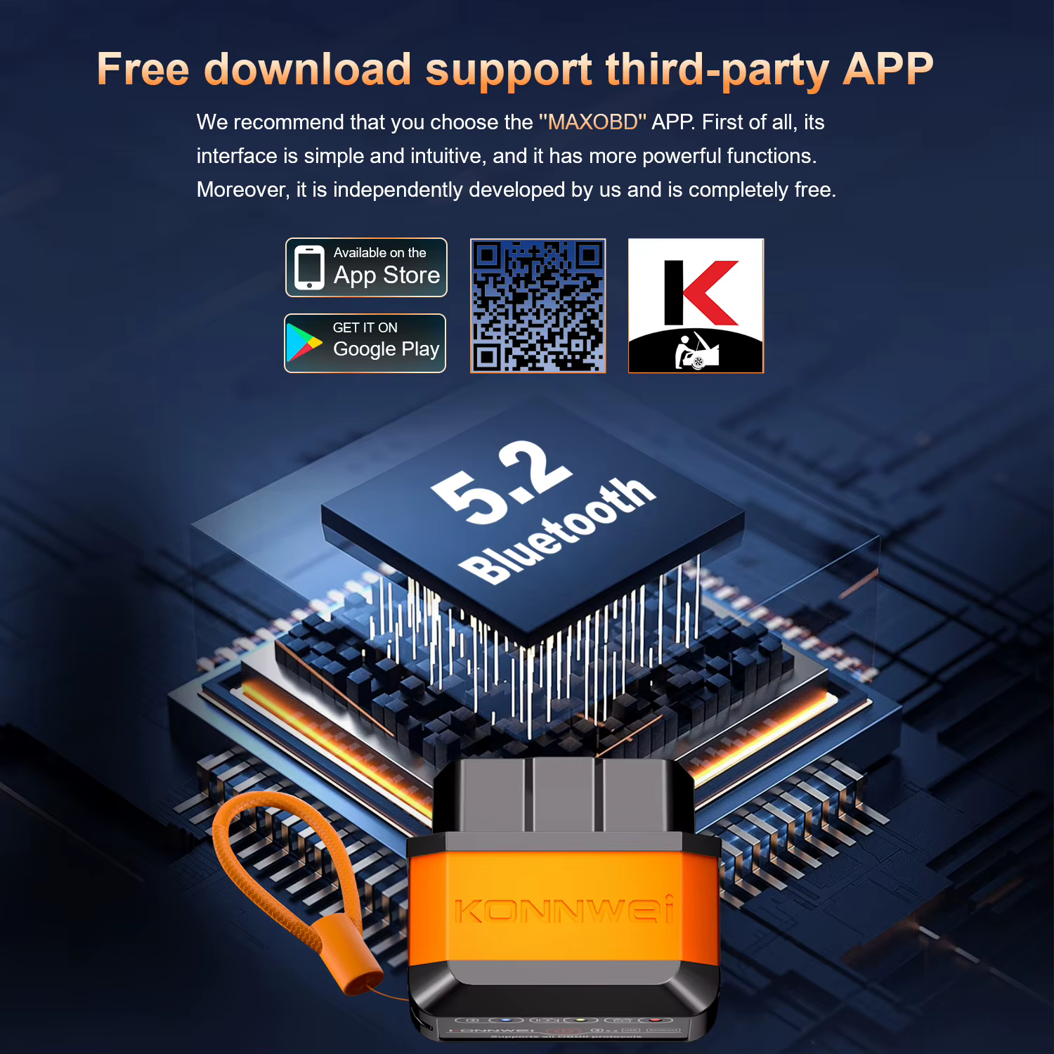 KONNWEI outil de Diagnostic de défauts de voiture OBD2 connexion Bluetooth contrôle par application MAXOBD numérisation Codes d'erreur clairs outil de numérisation OBD2 de voiture
