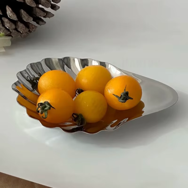 Assiette à vaisselle en acier inoxydable en forme de coquille pour Desserts