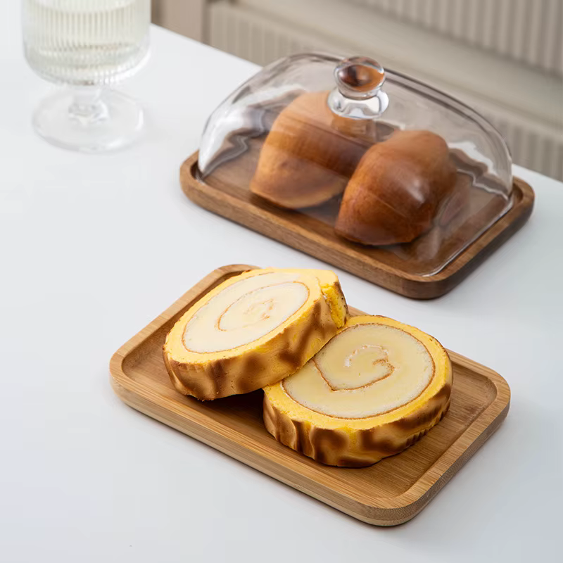 Assiette à gâteau en bambou et bois