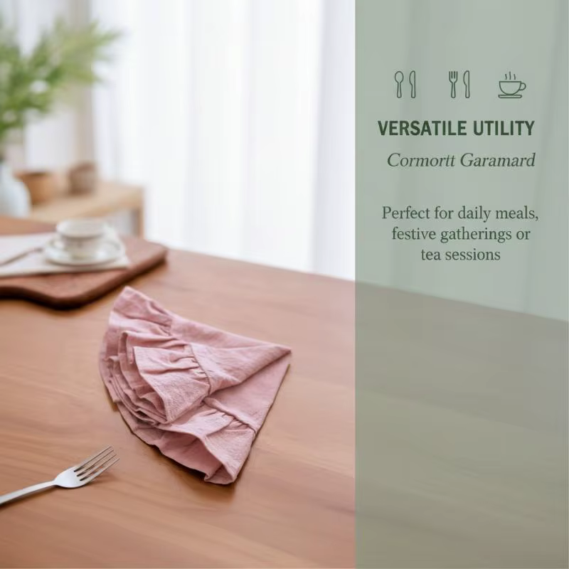 Set de table rustique rond de couleur unie avec bord festonné