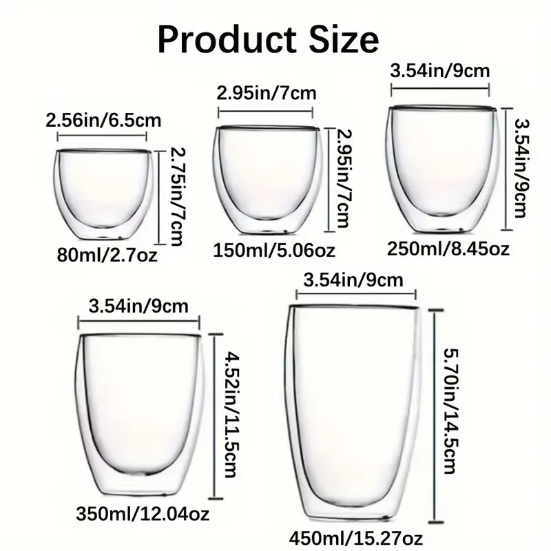 Tasses à expresso en verre transparent isolées à double paroi